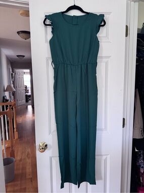 Girls 13-14 Y Teal/Blue/Green Sleeveless Ruffle Jumpsuit Romper